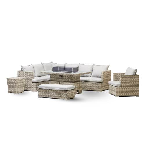  TUMINO CORNER FIREPIT SET WITH RISING TABLE, ARMCHAIR AND ICE BUCKET