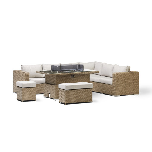 VICTORIA DINING SET WITH FIRE PIT (NATURAL STONE COLOUR)